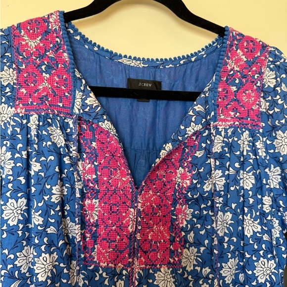NWOT J. Crew Blue & White Print Midi with Pink Embroidery in XS & Matching Belt - Picture 8 of 12